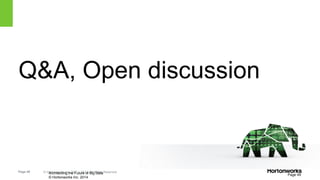 Page 49 © Hortonworks Inc. 2011 – 2014. All Rights Reserved
© Hortonworks Inc. 2014
Q&A, Open discussion
Architecting the Future of Big Data Page 49
 