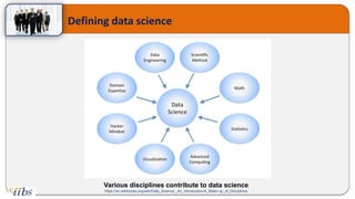 Defining data science
Various disciplines contribute to data science
https://en.wikibooks.org/wiki/Data_Science:_An_Introduction/A_Mash-up_of_Disciplines
 
