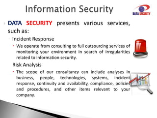 To protect your information…There is information security, which aims to protect the information of the various threats that surround it, ensuring:Its use onlybyauthorizedpersons (Confidentiality);They are reliableandnotcorrupted (Integrity); andThe assurancethatcanbeusedwhennecessary (Availability).