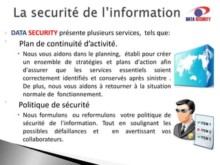 Échangée dans des conversations, etc.Pour protéger vos informations...Il existe la securité de l’information, qui cherche à la protéger de plusieurs menaces qui l’entourent. Celle-ci vous assure :L’ utilisation des informations par des personnes autorisées (Confidentialité),