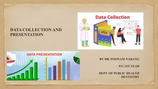 DATA COLLECTION AND
PRESENTATION
BY DR. POONAM NARANG
P.G 1ST YEAR
DEPT. OF PUBLIC HEALTH
DENTISTRY
DATA PRESENTATION
 