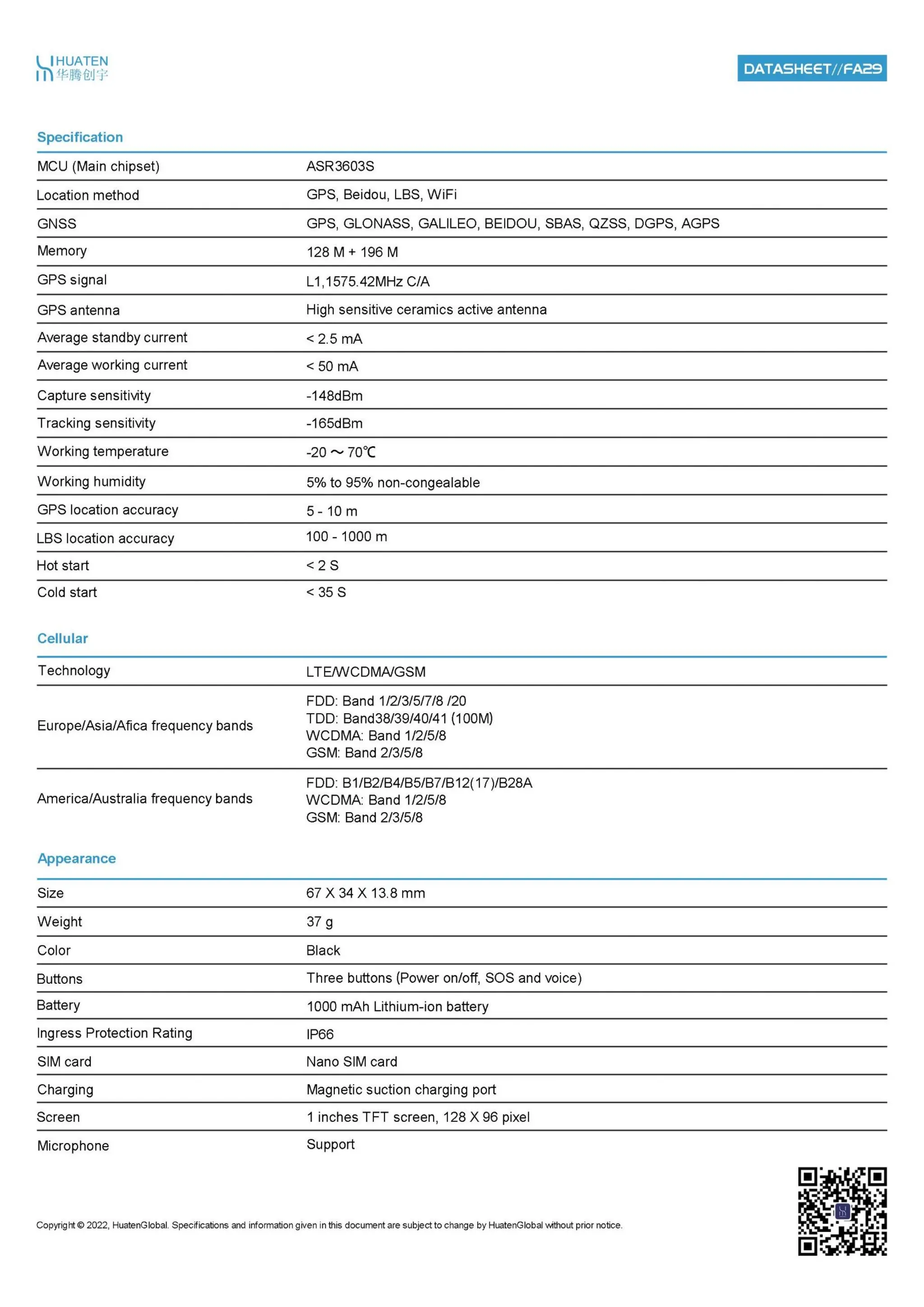 Datasheet of Smallest GPS Tracker Device FA81 From Huatenglobal | PDF