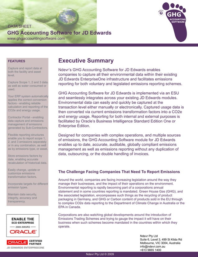 Data Sheet for GHG Accounting Software JD Edwards EnterpriseOne PDF