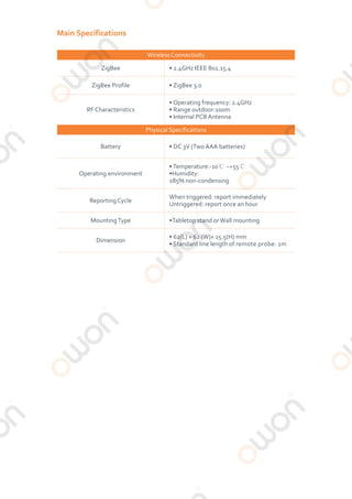 Wls Remote OWON ZigBee Water Leak Sensor with Remote Probe WLS316 | PDF