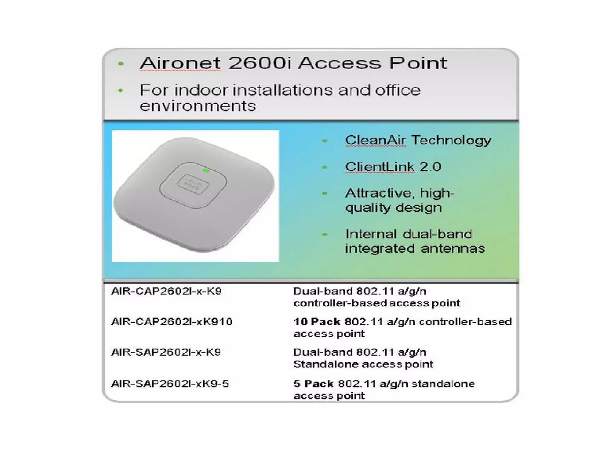 Datasheet Cisco AP1600series, AP2600series, AP Controller 2500 series