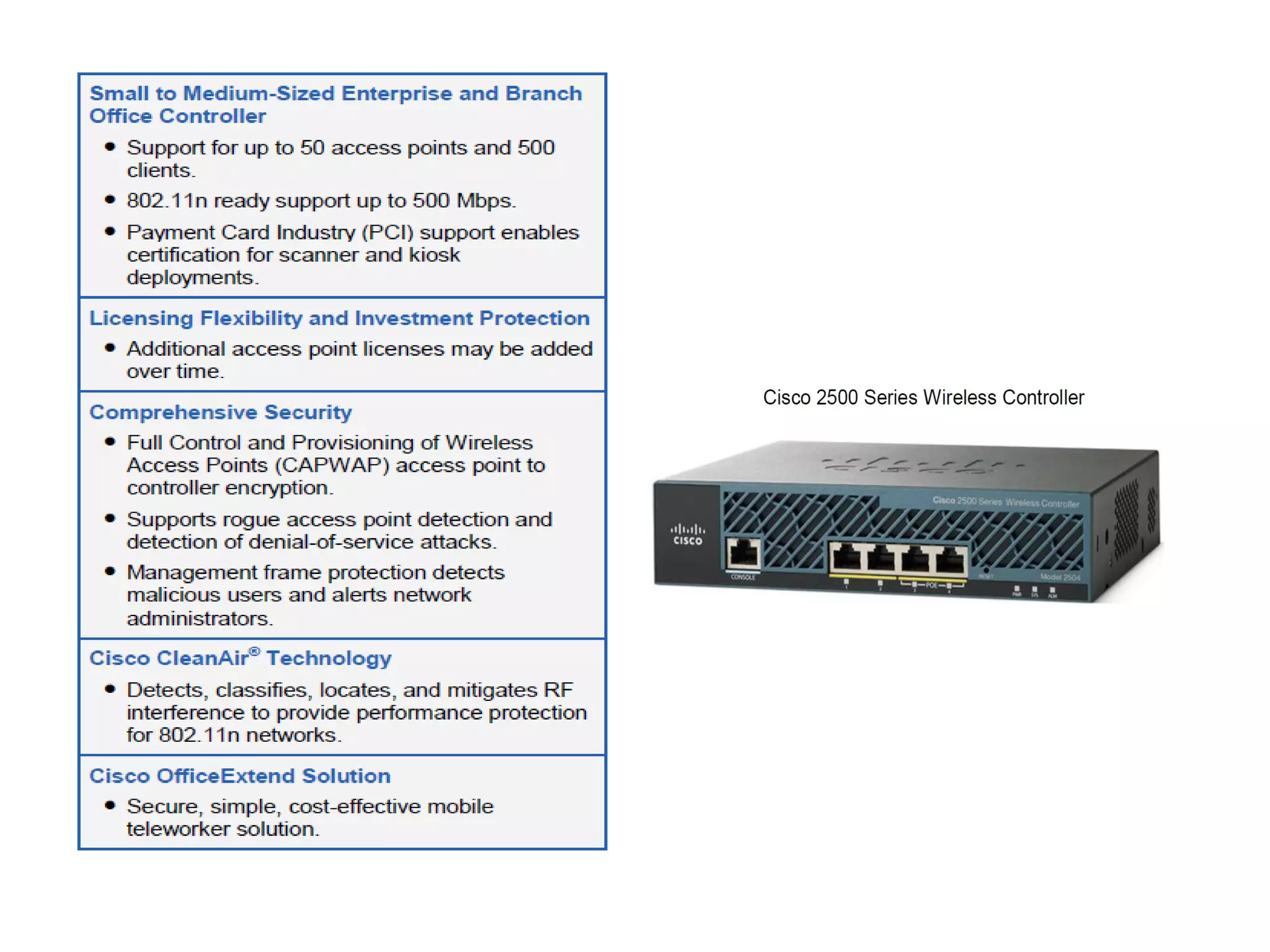 Datasheet Cisco AP1600series, AP2600series, AP Controller 2500 series
