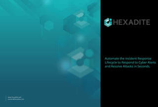 Automate the Incident Response
Lifecycle to Respond to Cyber Alerts
and Resolve Attacks in Seconds.
www.hexadite.com
contact@hexadite.com
Security Orchestration and Automation
 