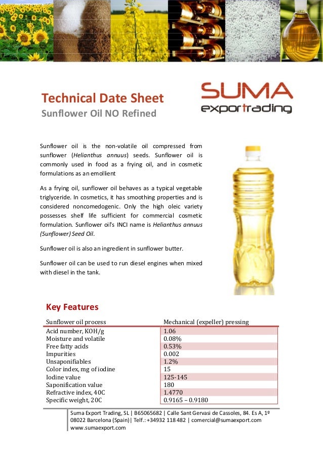 Data sheet sunflower oil