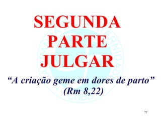 SEGUNDA PARTE JULGAR “ A criação geme em dores de parto” (Rm 8,22) 