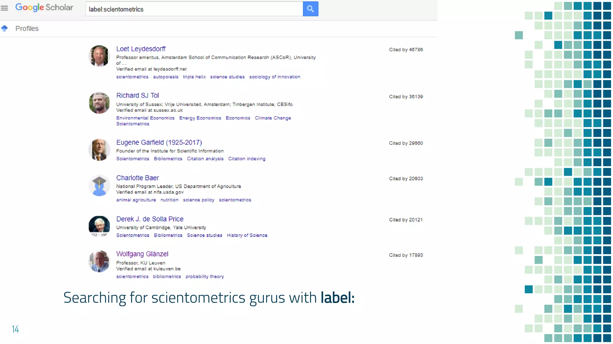 Searching for scientometrics gurus with label:
14
 