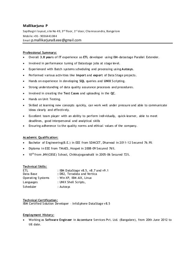 datastage developer resume