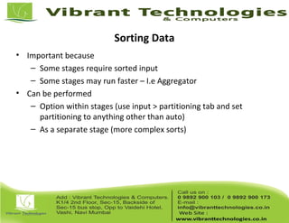 Sorting Data
• Important because
– Some stages require sorted input
– Some stages may run faster – I.e Aggregator
• Can be performed
– Option within stages (use input > partitioning tab and set
partitioning to anything other than auto)
– As a separate stage (more complex sorts)
 