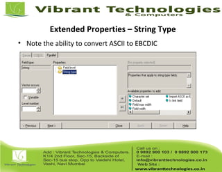 Extended Properties – String Type
• Note the ability to convert ASCII to EBCDIC
 