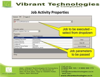 Job Activity Properties
Job parameters
to be passed
Job to be executed –
select from dropdown
 