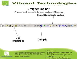Designer Toolbar
Provides quick access to the main functions of Designer
Job
properties Compile
Show/hide metadata markers
 