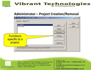 Administrator – Project Creation/Removal
Functions
specific to a
project.
 
