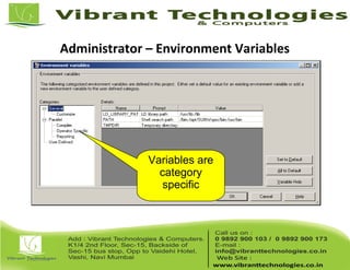 Administrator – Environment Variables
Variables are
category
specific
 