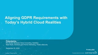 Aligning GDPR Requirements with
Today’s Hybrid Cloud Realities
1 © DataStax, All Rights Reserved.
Presented by:
Bob Brady, Business Value Consulting, DataStax
Mark Royle, Solutions and Partner Marketing, Thales eSecurity
September 20, 2018
 