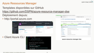 Azure Ressources Manager
Templates disponibles sur GitHub
https://github.com/DSPN/azure-resource-manager-dse
Déploiement depuis:
• http://portal.azure.com
• Client Azure CLI
©2013 DataStax Confidential. Do not distribute without consent. 34
 