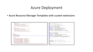 Azure Deployment
• Azure Resource Manager Templates with custom extensions
 