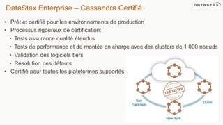 DataStax Enterprise – Cassandra Certifié
• Prêt et certifié pour les environnements de production
• Processus rigoureux de certification:
• Tests assurance qualité étendus
• Tests de performance et de montée en charge avec des clusters de 1 000 noeuds
• Validation des logiciels tiers
• Résolution des défauts
• Certifié pour toutes les plateformes supportés
©2014 DataStax Confidential. Do not distribute without consent. 8
 
