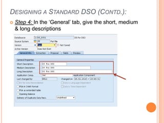 DESIGNING A STANDARD DSO (CONTD.):
 Step 4: In the ‘General’ tab, give the short, medium
& long descriptions
 