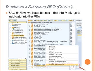 DESIGNING A STANDARD DSO (CONTD.):
 Step 9: Now, we have to create the Info Package to
load data into the PSA
 