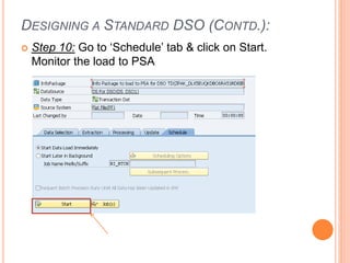 DESIGNING A STANDARD DSO (CONTD.):
 Step 10: Go to ‘Schedule’ tab & click on Start.
Monitor the load to PSA
 