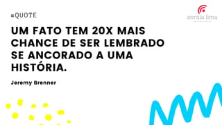 UM FATO TEM 20X MAIS
CHANCE DE SER LEMBRADO
SE ANCORADO A UMA
HISTÓRIA.
#QUOTE
Jeremy Brenner
 