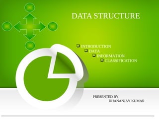 DATA STRUCTURE
 INTRODUCTION
 DATA
 INFORMATION
 CLASSIFICATION
PRESENTED BY
DHANANJAY KUMAR
 