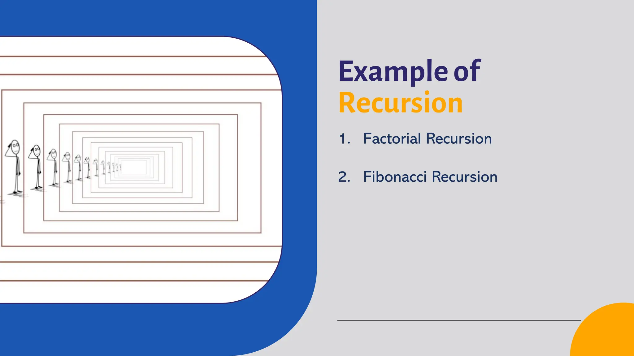 Example of
Recursion
1. Factorial Recursion
2. Fibonacci Recursion
 