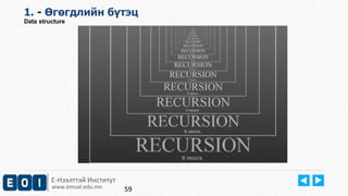 Е-Нээлттэй Институт
www.emust.edu.mn
1. - Өгөгдлийн бүтэц
Data structure
59
 