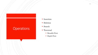 Operations
 Insertion
 Deletion
 Search
 Traversal
 Breadth First
 Depth First
156
 