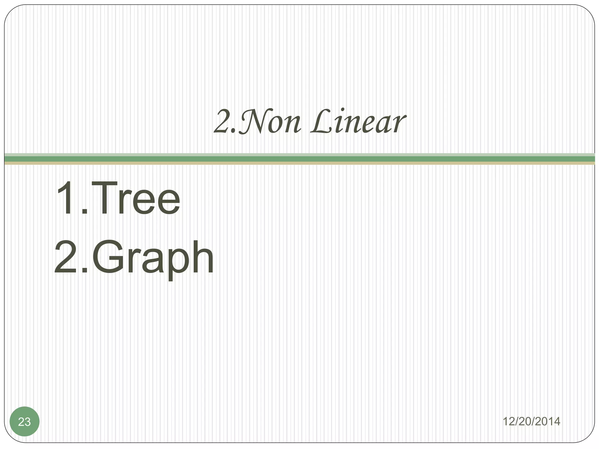 2.Non Linear
1.Tree
2.Graph
12/20/201423
 