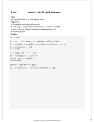 Data structure lab manual EEE, b e data strucuture lab exercise | PDF