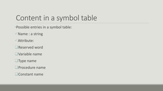 data structure of symbol table.pptx | Programming Languages | Computing