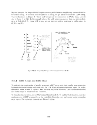 Figure 3.7: Each of the nodes at the x level have a pointer to all of the children of that node sorted 
in the y dimension, which is denoted in orange. 
We can extend this idea to d dimensions, storing a y subtree for each x subtree, a z subtree for each 
y subtree, and so on. This results in a query time of O(logd n). Each dimension adds a factor of 
O(log n) in space; we can store the tree in O(n logd1 n) space in total. If the set of points is static, 
we can preprocess them in O(n logd1) time for d  1; sorting takes O(n log n) time for d = 1. 
Building the range trees in this time bound is nontrivial, but it can be done. 
3.3.2 Layered Range Trees 
We can improve on this data structure by a factor of log n using an idea called layered range 
trees (See [28], [36], [34]). This is also known as fractional cascading, or cross linking, which 
we'll cover in more detail later. The general idea is to reuse our searches. 
In the 2  d case, we're repeatedly performing a search for the same subset of y-coordinates, such 
as when we search both 2 and 
2 for points between a2 and b2. 
To avoid this, we do the following. Instead of a tree, store an array of all the points, sorted by 
y-coordinate (refer to Figure 8). As before, have each node in the x tree point to a corresponding 
subarray consisting of those points in the tree, also sorted by their y-coordinate. 
Figure 3.8: Storing arrays instead of range trees 
39 
 