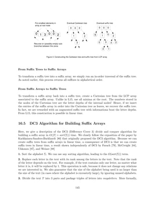 We can do the same thing as before, taking O(log n) time to search through each array by y; but 
we can also do better: we can search through just one array in y, the array corresponding to the 
root of the tree, which contains every element, sorted by y. 
We want to maintain this information as we go down the x range tree. As we move from a node 
v in the x tree to one of its children, say vr, vr will point to an array, sorted in y, that contains a 
subset of the y array v points to. This subset is arbitrary, as it depends on the x-coordinate of the 
points. 
Figure 3.9: Here is an example of cascading arrays in the  