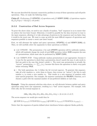 rst kinetic data structure problem we will look at is kinetic predecessor (also called kinetic 
sorting). We want to support queries asking for the predecessor of an element (assuming the 
elements are sorted by value). We take the following approach: 
1. Maintain a balanced binary search tree. 
2. Let x1; : : : ; xn be the in-order traversal of the BST. Keep the certi 
