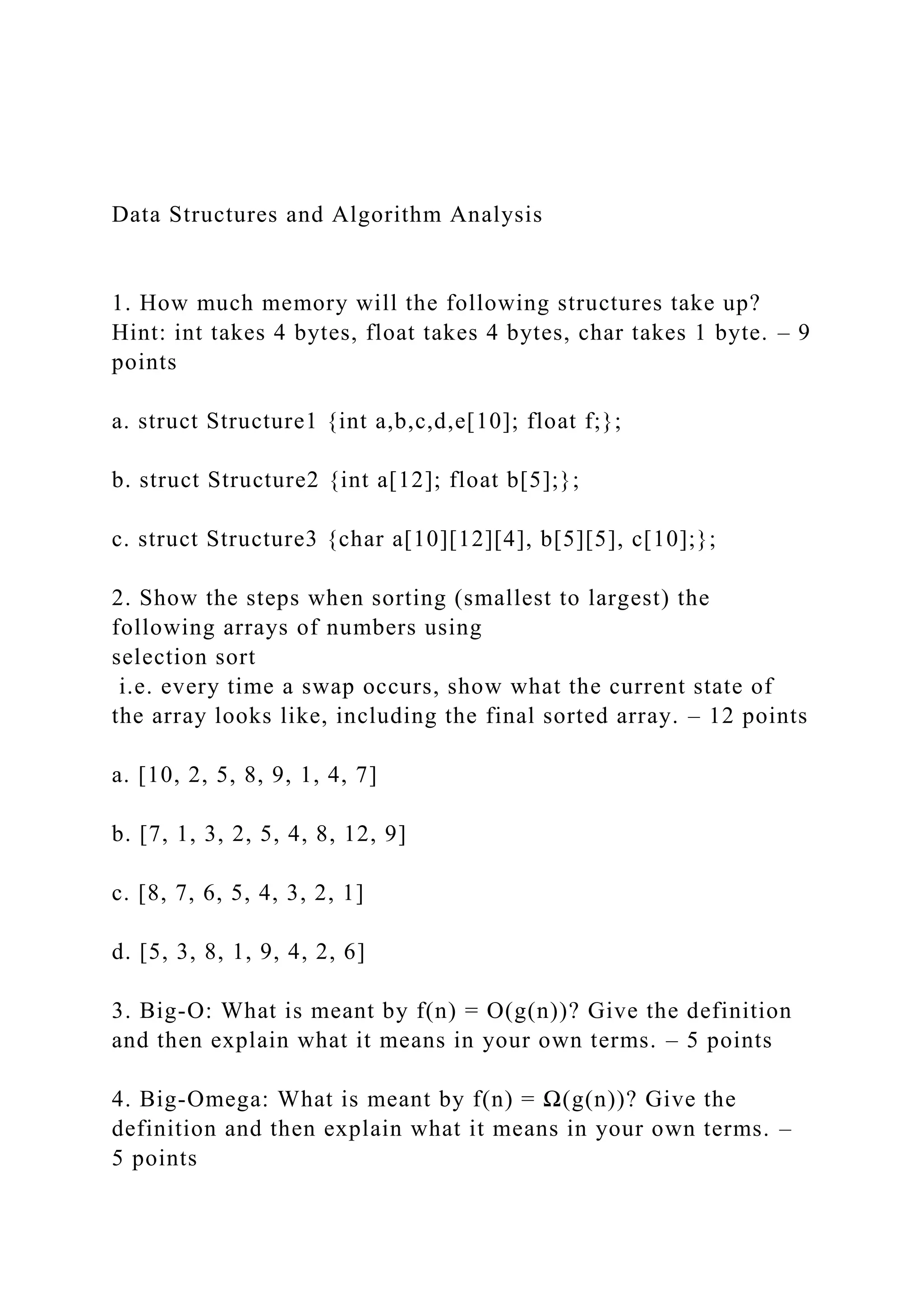 Data Structures and Algorithm Analysis1. How much memory w.docx