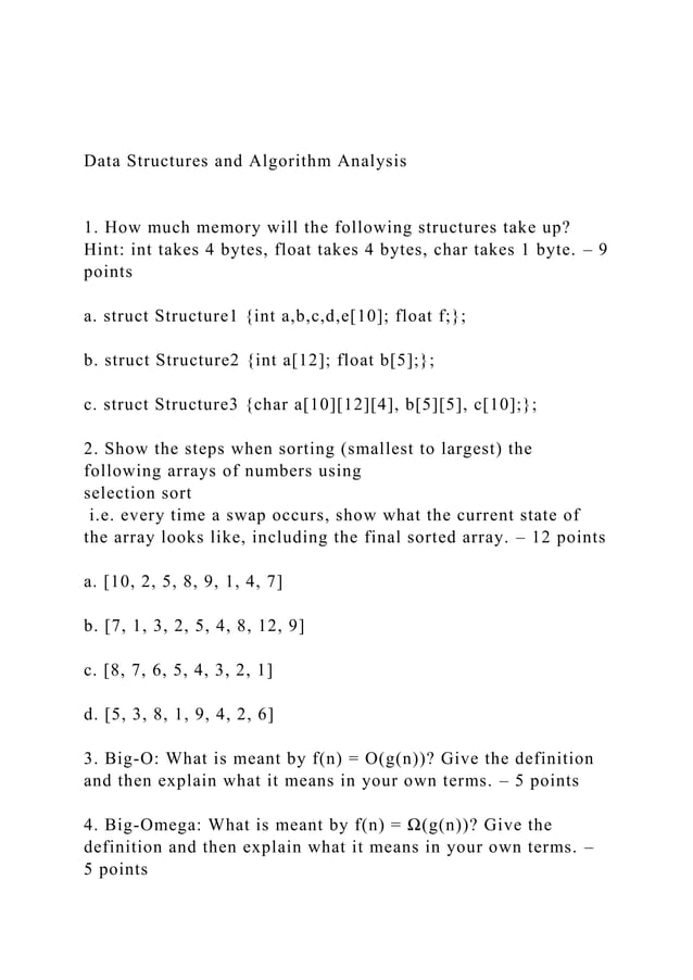 Data Structures and Algorithm Analysis1. How much memory w.docx