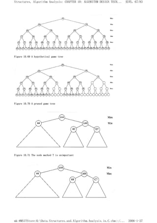 Figure 10.69 A hypothetical game tree
Figure 10.70 A pruned game tree
Figure 10.71 The node marked ? is unimportant
页码，67/83
Structures, Algorithm Analysis: CHAPTER 10: ALGORITHM DESIGN TECH...
2006-1-27
mk:@MSITStore:K:Data.Structures.and.Algorithm.Analysis.in.C.chm::/...
 