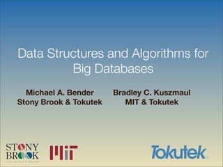 Data Structures and Algorithms for
Big Databases
Michael A. Bender
Stony Brook & Tokutek
Bradley C. Kuszmaul
MIT & Tokutek
 