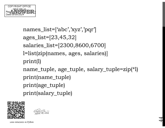 data structures in python: List, tuple, set, dictionaries | PPT
