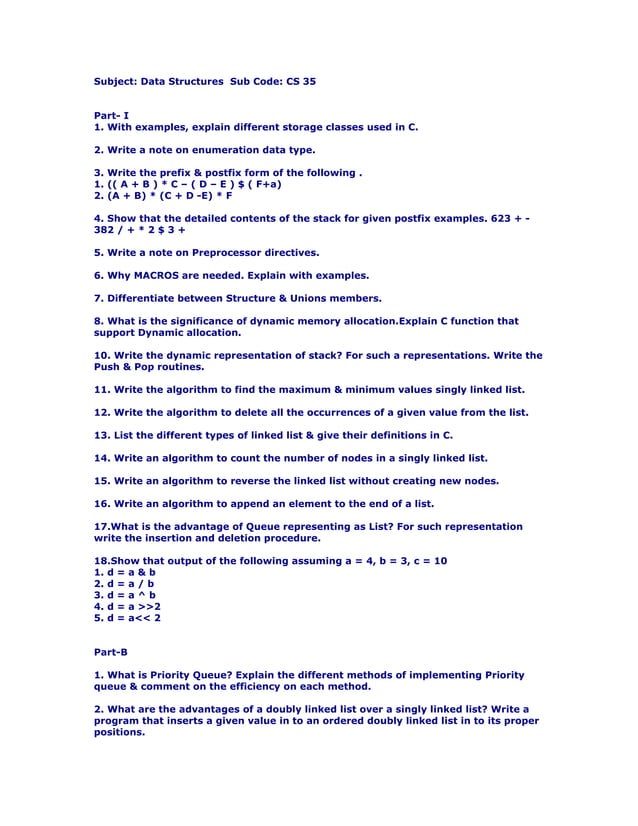 Data structures question paper anna university | PDF