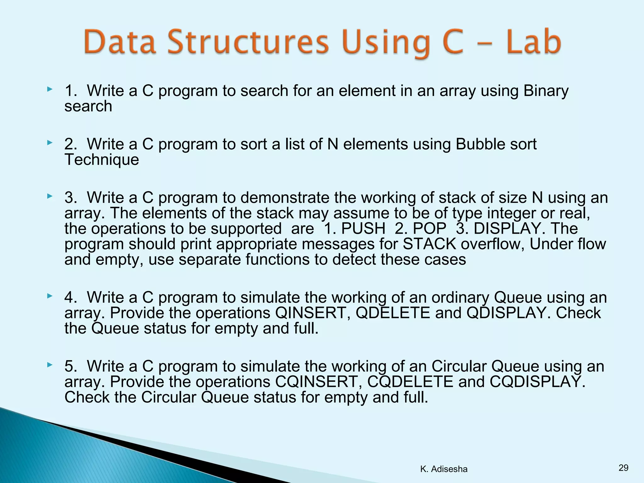 Data structures using c | PPT | Programming Languages | Computing