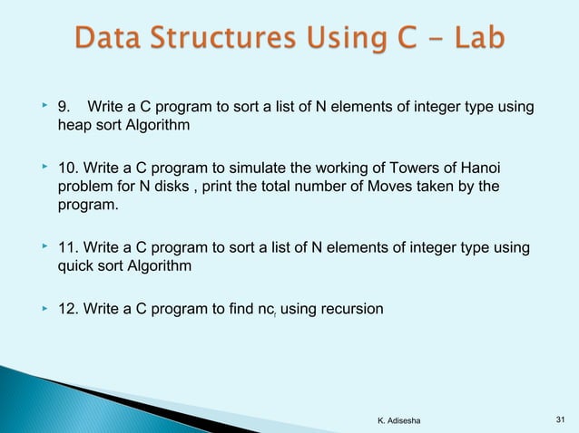 Data structures using c | PPT | Programming Languages | Computing