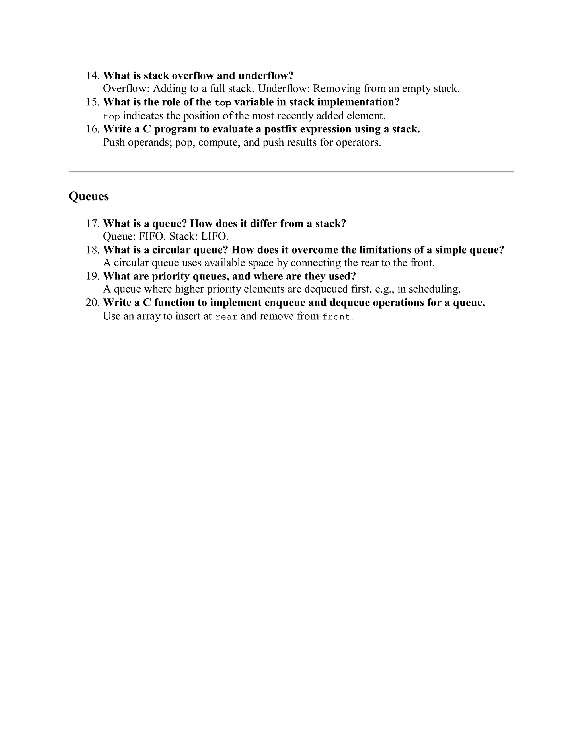 Data Structure viva questions for lab exam | PDF