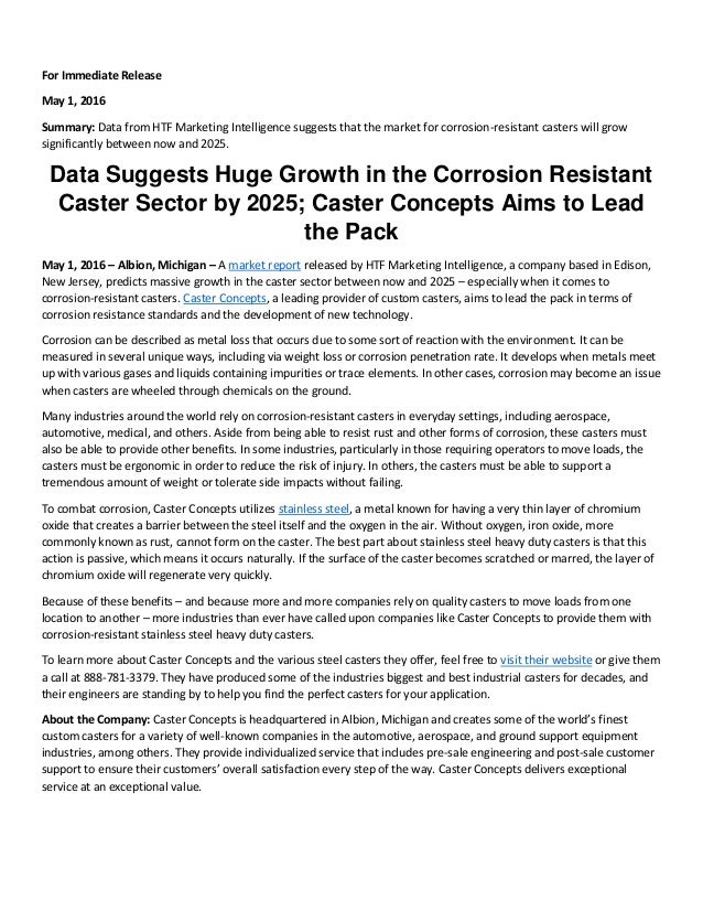 Data Suggests Huge Growth in the Corrosion Resistant Caster Sector by