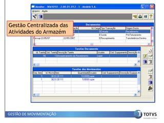 Gestão Centralizada das
Atividades do Armazém




GESTÃO DE MOVIMENTAÇÃO
 